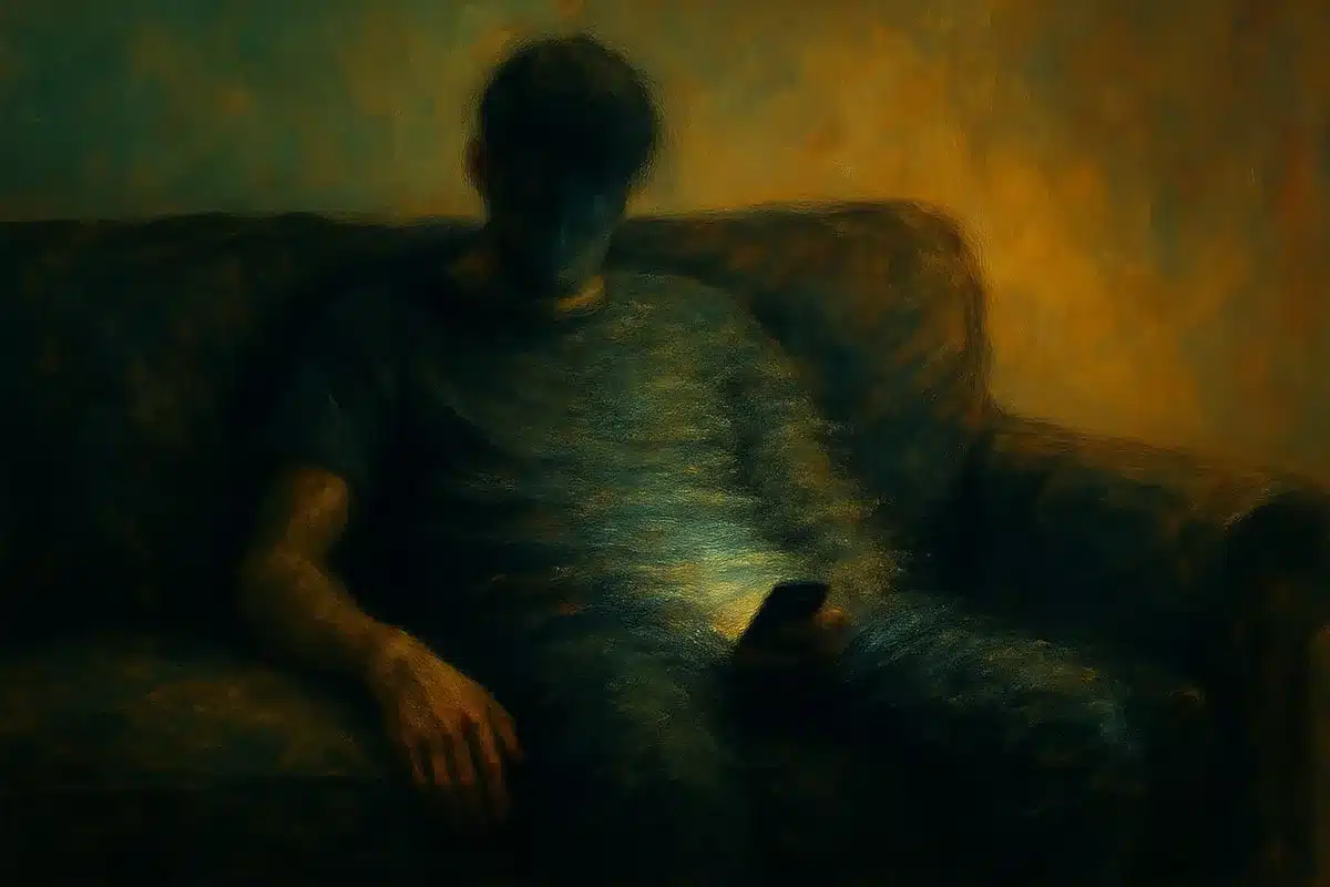 Man Doomscrolling on the couch