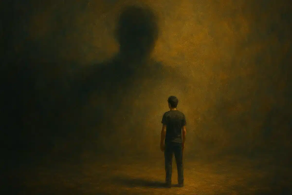 Person facing a giant